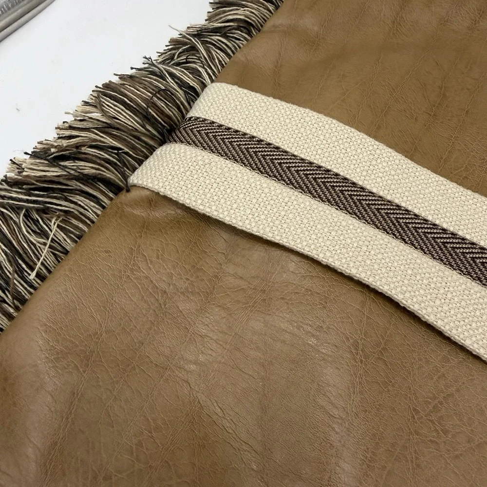 Eastern Accents Aiden Lumbar Pillow Case Brown Faux Leather With Buckle Fringe